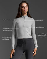 Flex Crop 1/2 Zip Long Sleeve, Harbor Mist/Harbor Mist