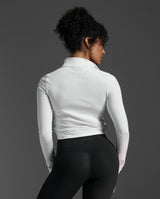 Flex Crop 1/2 Zip Long Sleeve, White/White