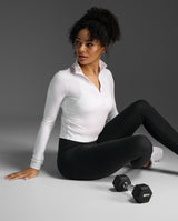 Flex Crop 1/2 Zip Long Sleeve, White/White