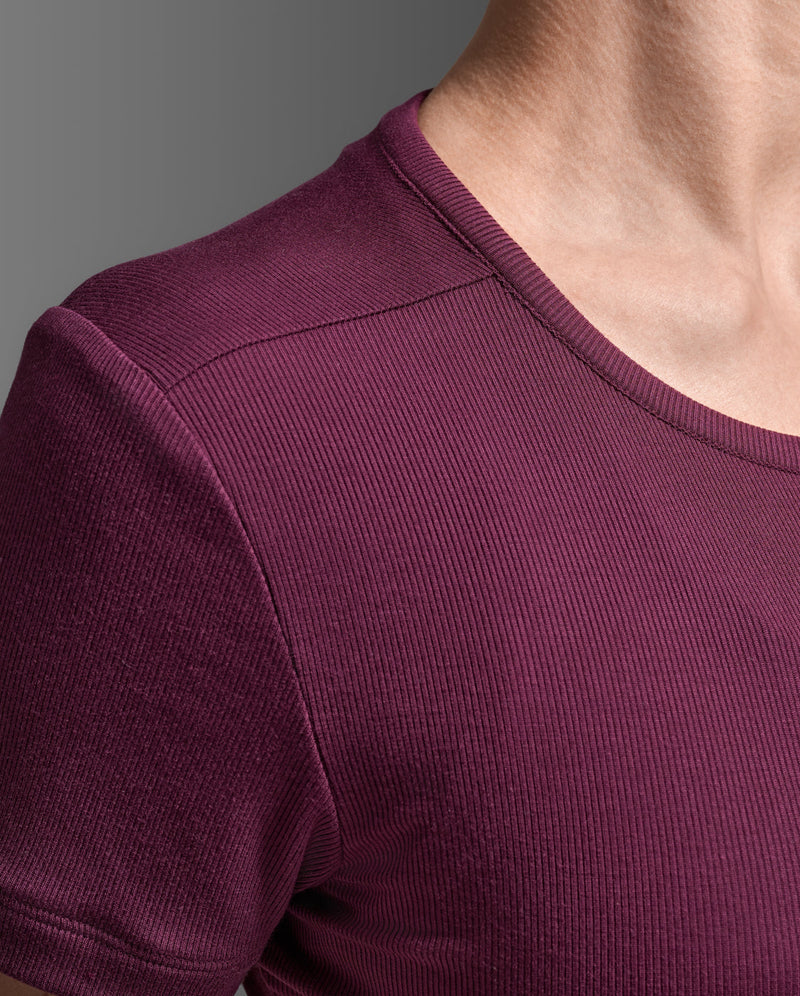 Fluid Modal Ribbed Crop Tee, Amaretto/White