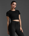 Fluid Modal Ribbed Crop Tee - BLACK/WHITE