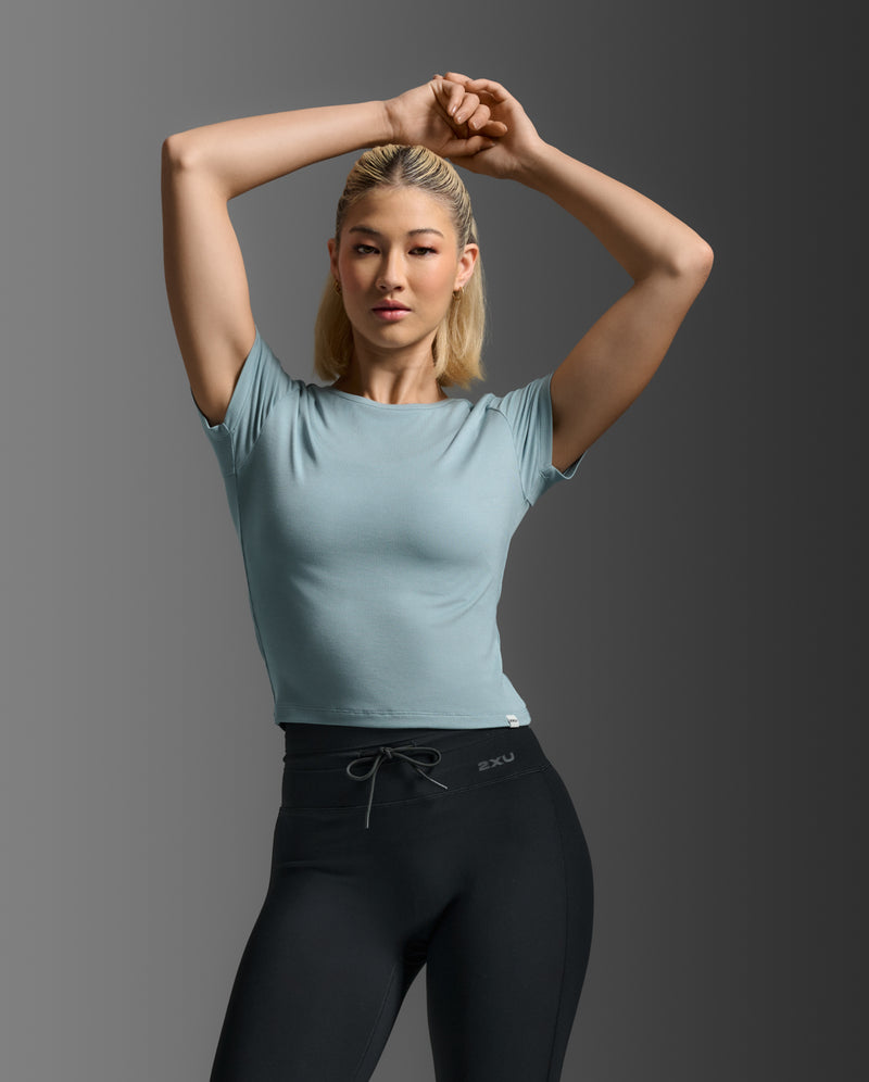 Fluid Modal Ribbed Crop Tee, Chambray/White