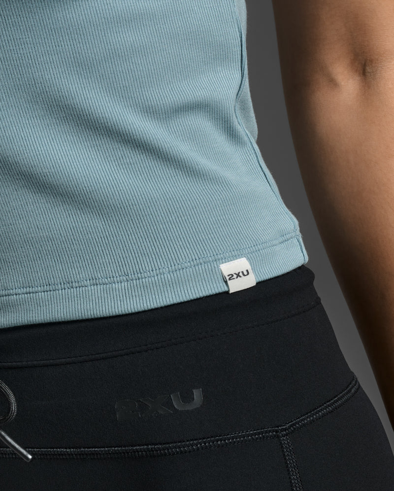 Fluid Modal Ribbed Crop Tee, Chambray/White