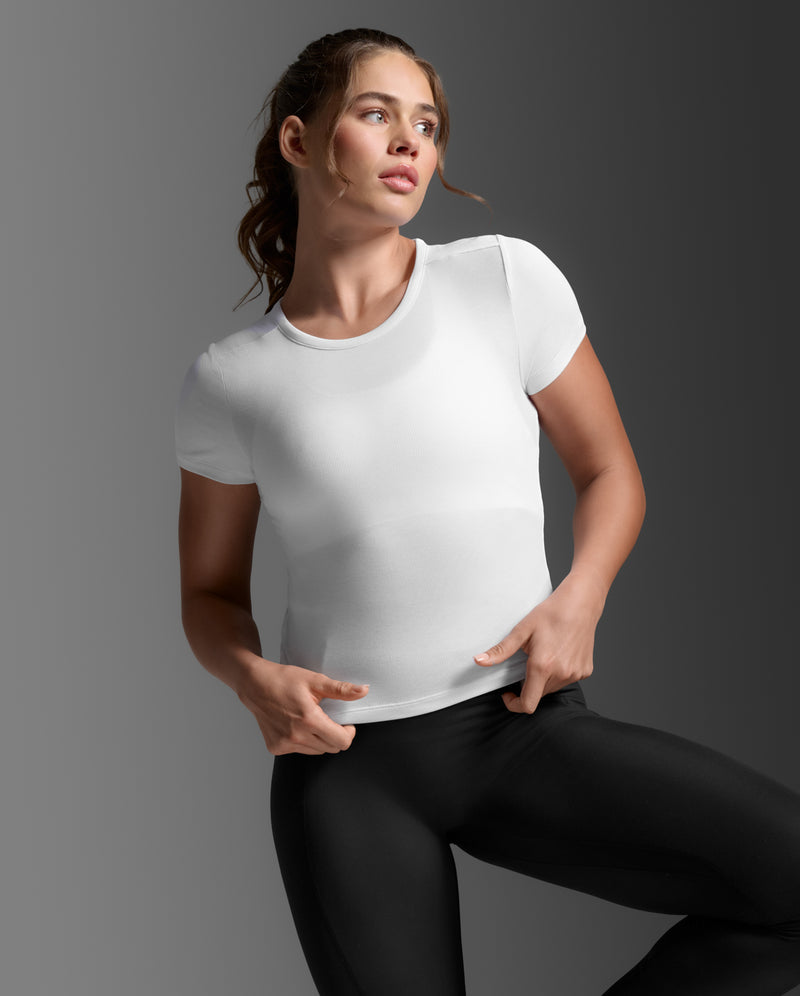 Fluid Modal Ribbed Crop Tee, White/White