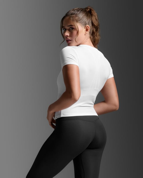 Fluid Modal Ribbed Crop Tee, White/White