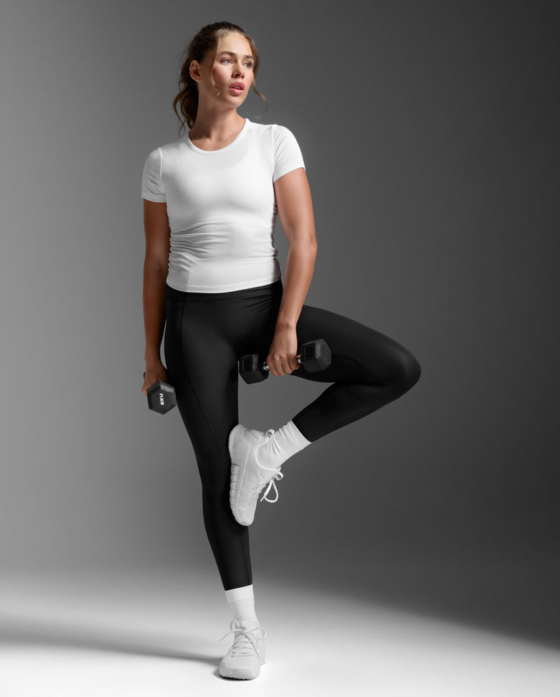 Fluid Modal Ribbed Crop Tee, White/White