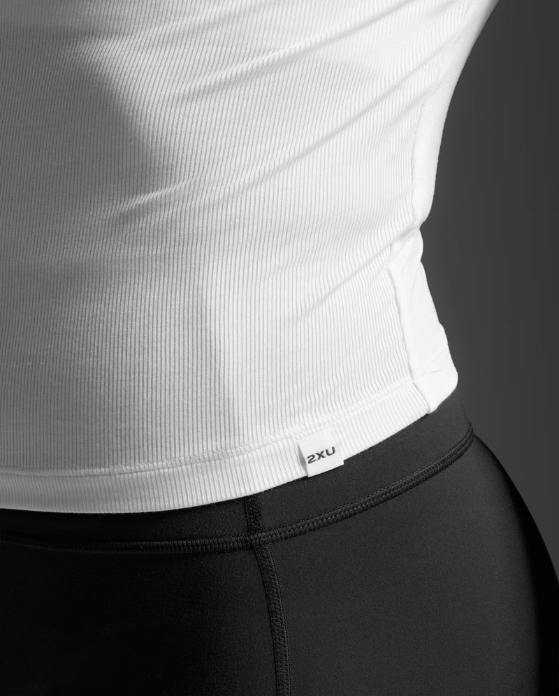 Fluid Modal Ribbed Crop Tee, White/White