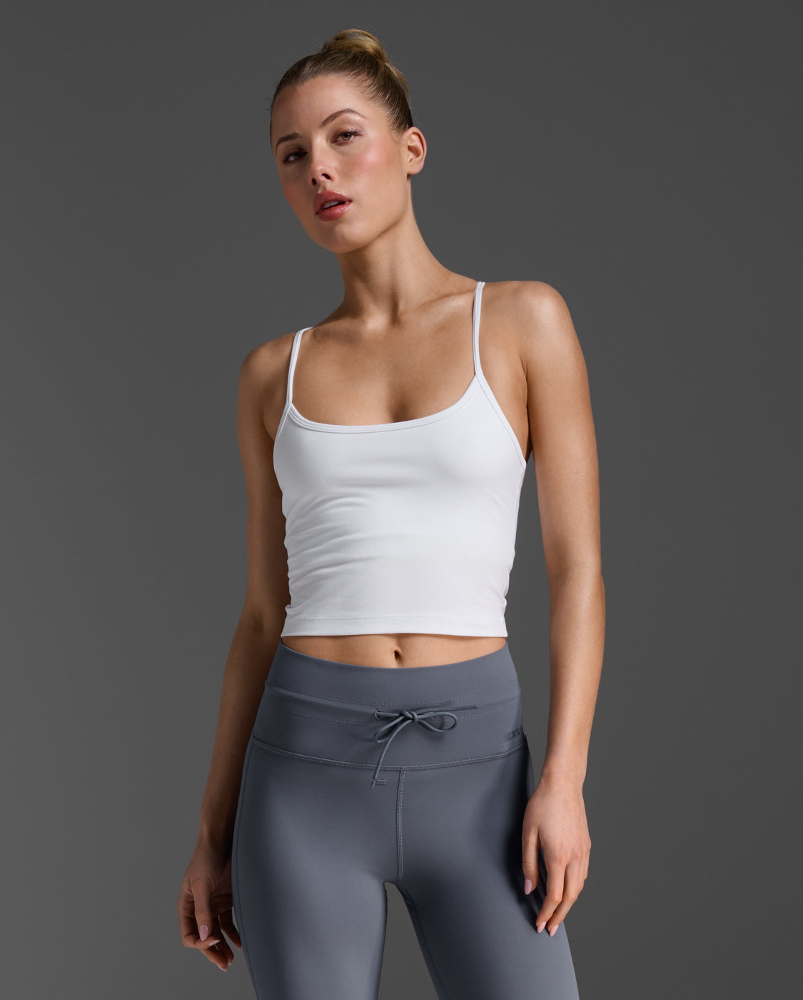 Flex Strappy Crop Tank, White/White
