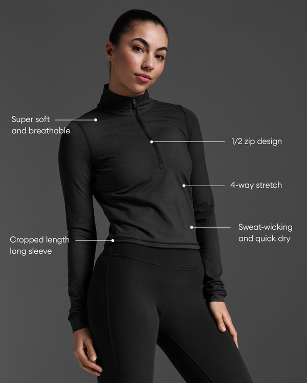 Flex Crop 1/2 Zip Long Sleeve, Black/Black
