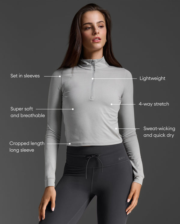 Flex Crop 1/2 Zip Long Sleeve, Harbor Mist/Harbor Mist