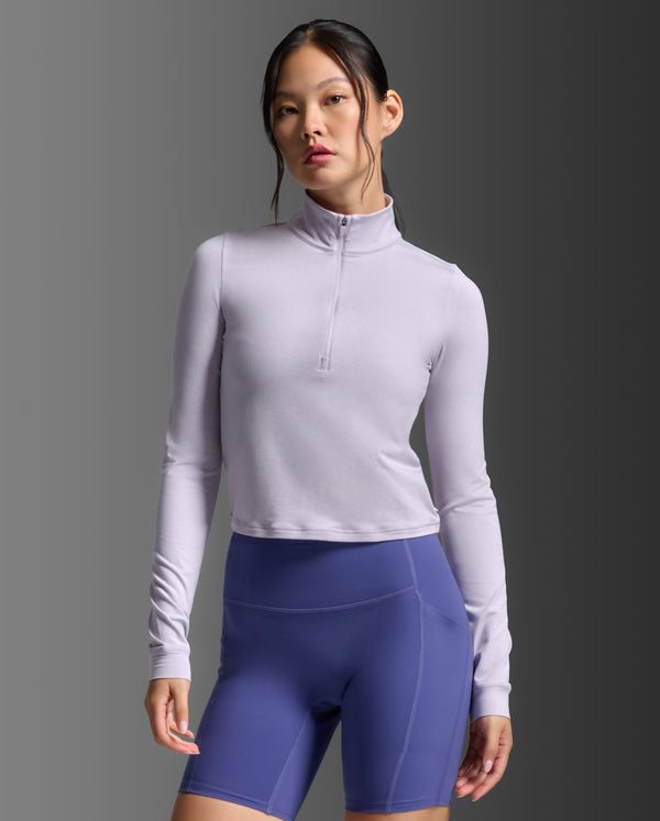 Flex Crop 1/2 Zip Long Sleeve, Virtual Violet/Virtual Violet