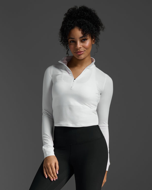 Flex Crop 1/2 Zip Long Sleeve, White/White