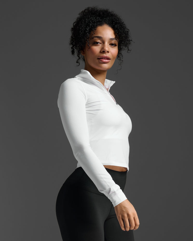 Flex Crop 1/2 Zip Long Sleeve, White/White