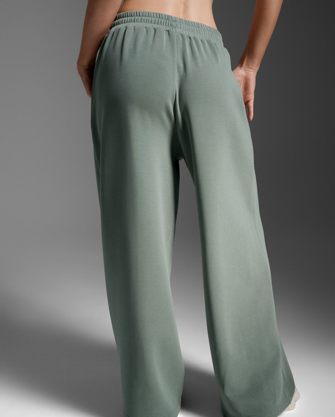 Wonderluxe Sand Washed Wide Leg Pants, Fern Green/White