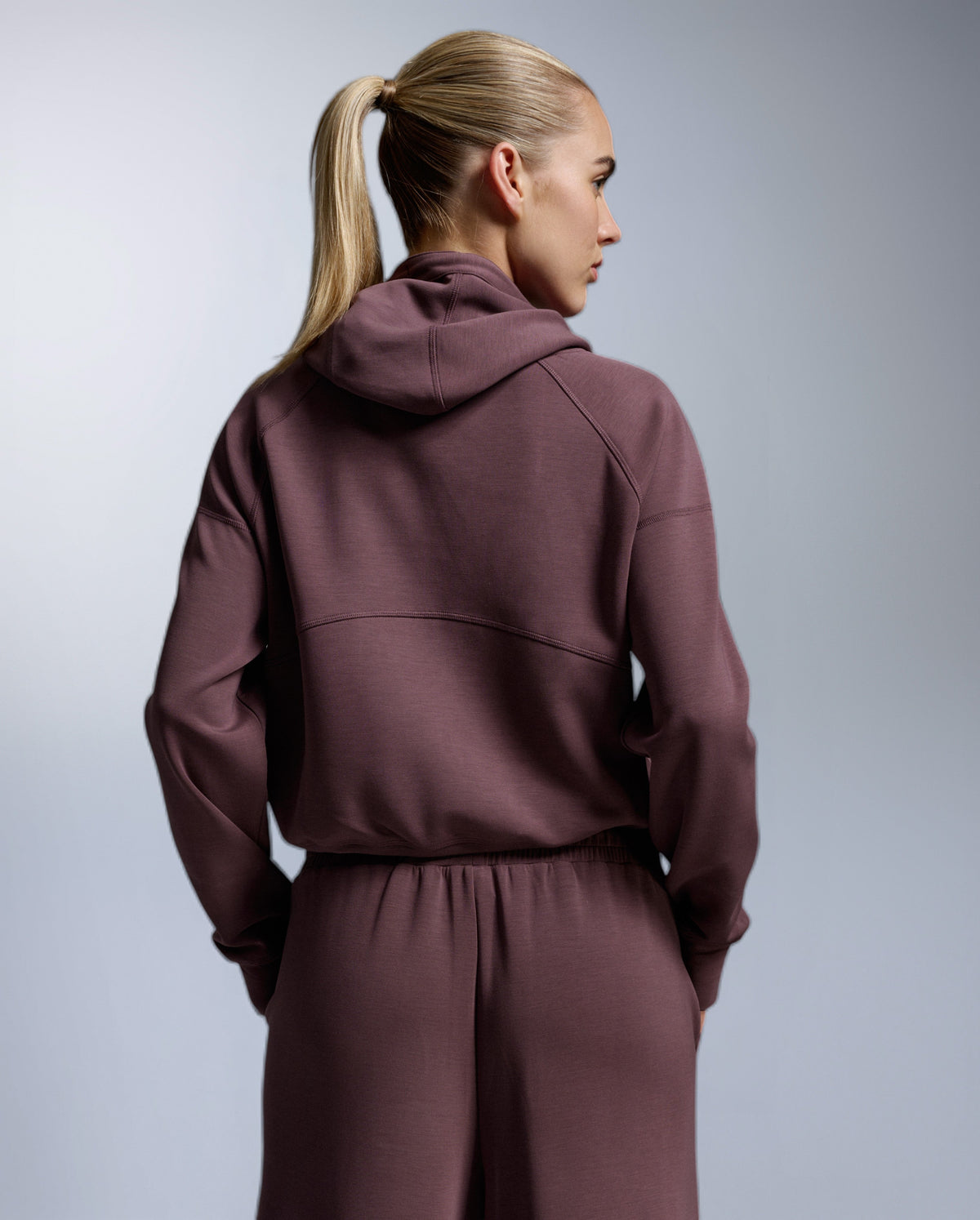 Wonderluxe Sand Washed Cropped Hoodie, Currant/White
