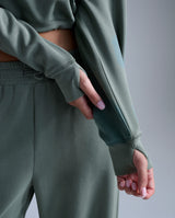 Wonderluxe Sand Washed Hoodie, Fern Green/White