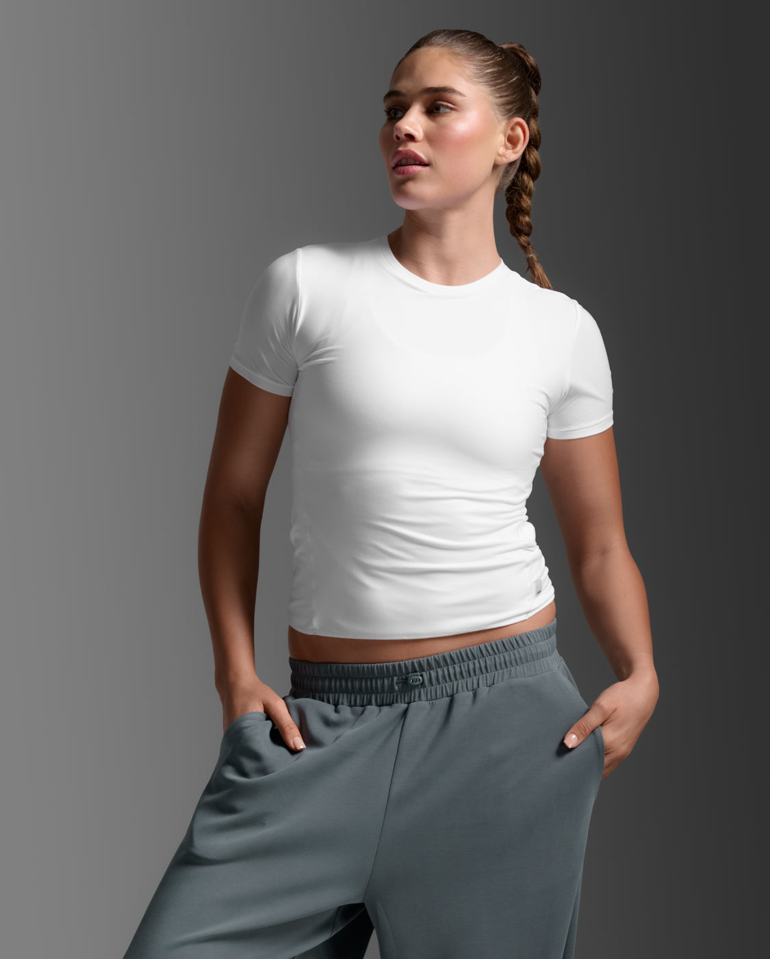 Wonderluxe Fitted Tee, White/White
