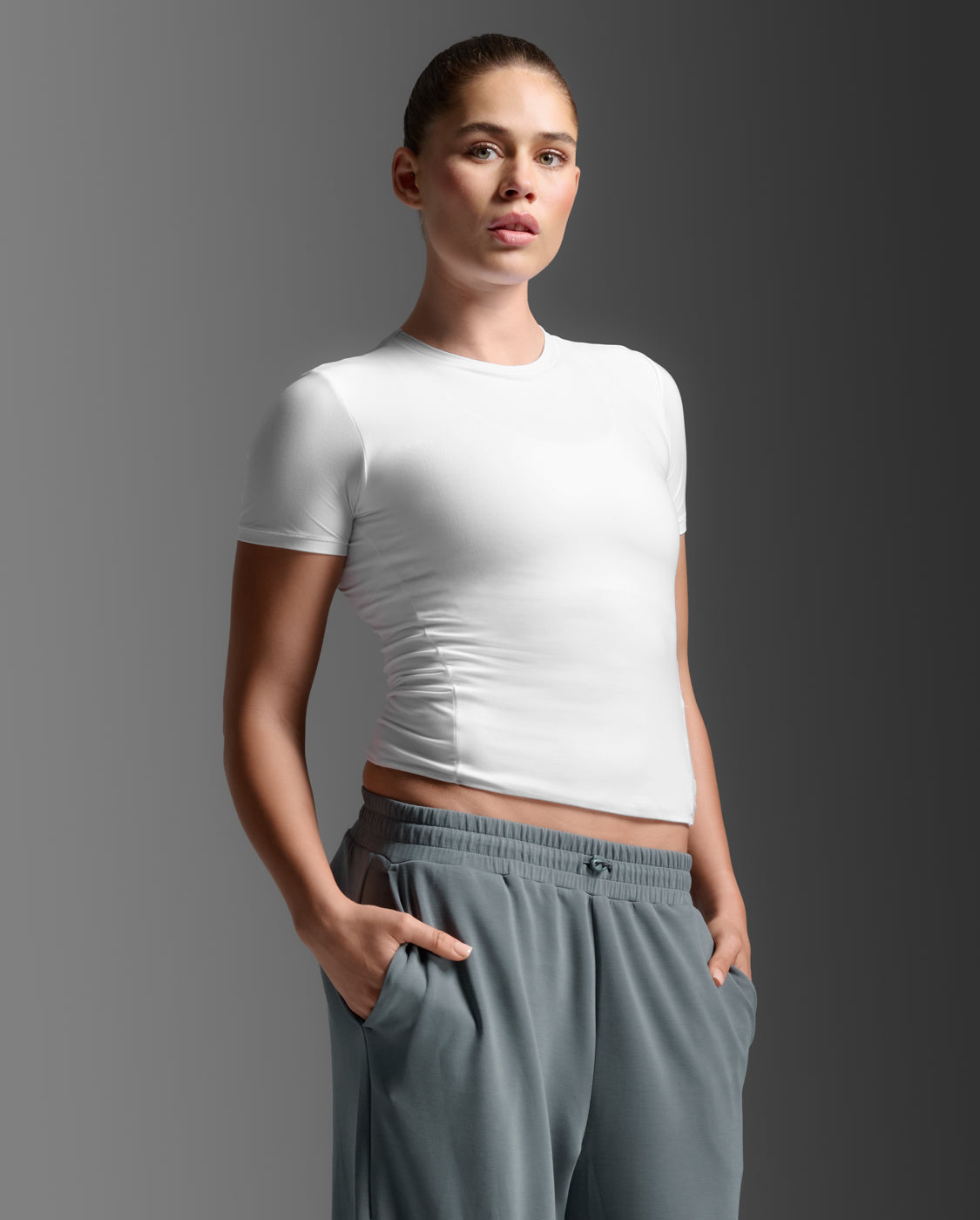 Wonderluxe Fitted Tee, White/White