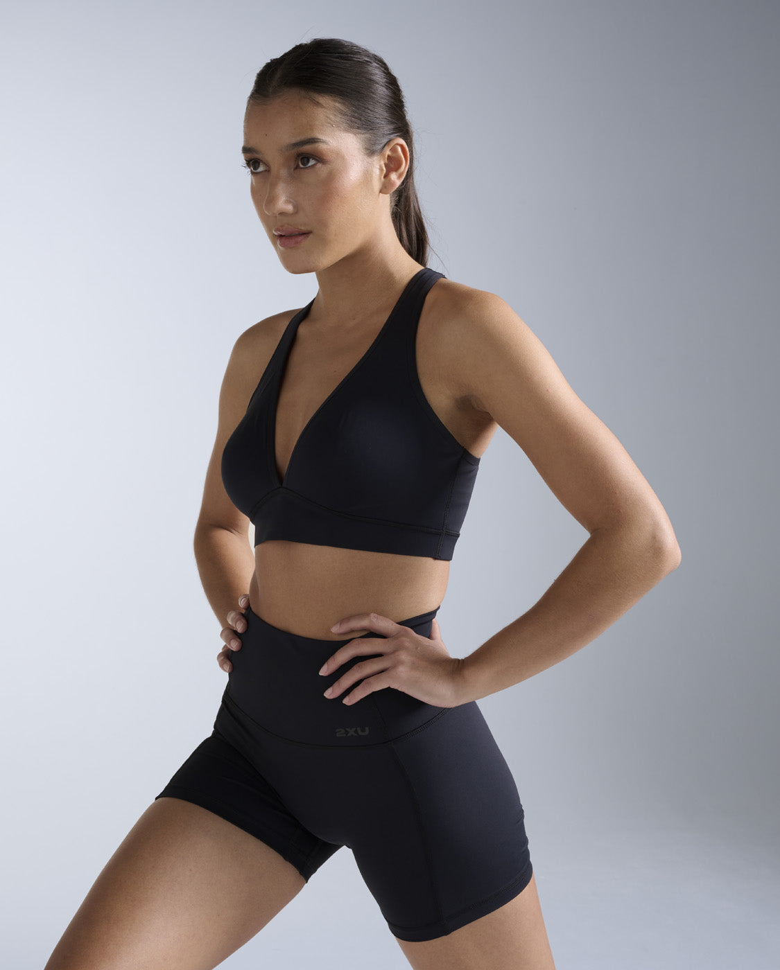 Feather Flex Bonded Cross Back Bra, Black/Black