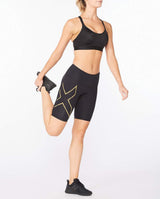 Light Speed Mid-Rise Compression Shorts, Black/Gold Reflective